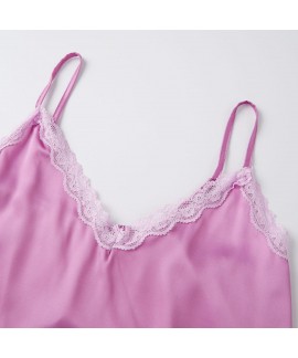 Satin Lace Pajama Set for Women - Sleeveless Cami Shorts Sleepwear Loungewear