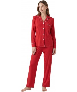 Soft Cotton Women's Pajama Set - Long Sleeve Butto...