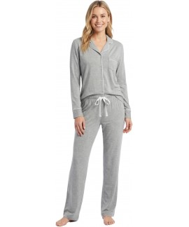 Soft Cotton Women's Pajama Set - Long Sleeve Button Down Shirt & Full Length Pants with Pockets