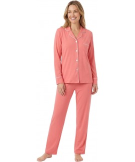 Soft Cotton Women's Pajama Set - Long Sleeve Button Down Shirt & Full Length Pants with Pockets