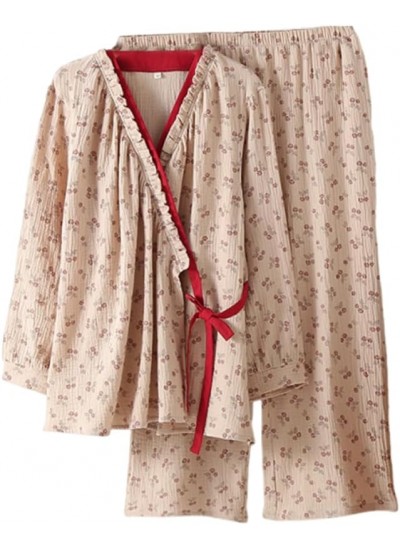 Double-Layer Cotton Gauze Japanese Kimono Pajama Set - Women's Soft Loungewear with Floral Print