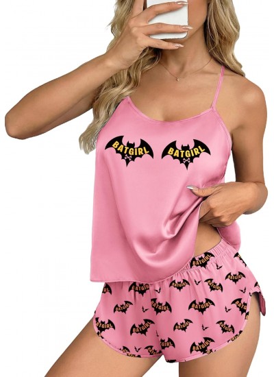 Satin Silk Pajamas Set for Women – Backless Cami Top & Shorts Sleepwear