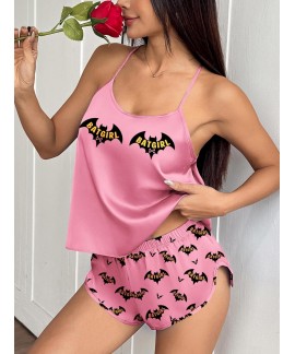 Satin Silk Pajamas Set for Women – Backless Cami Top & Shorts Sleepwear