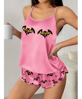 Satin Silk Pajamas Set for Women – Backless Cami Top & Shorts Sleepwear
