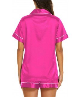 Satin Pajamas for Women Short Sleeve Button Down Sleepwear Set - Ultra Soft 2 Piece Pjs with Shorts