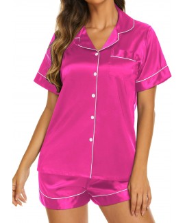 Satin Pajamas for Women Short Sleeve Button Down Sleepwear Set - Ultra Soft 2 Piece Pjs with Shorts