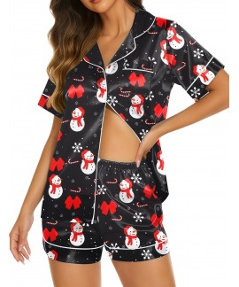 Satin Pajamas for Women Short Sleeve Button Down Sleepwear Set - Ultra Soft 2 Piece Pjs with Shorts