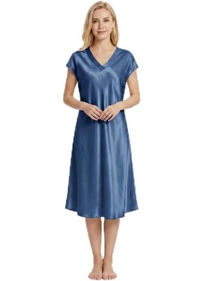 100% Mulberry Silk Nightgown for Women – 19 Momme V-Neck Knee Length Sleepwear