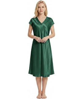 100% Mulberry Silk Nightgown for Women – 19 Momme V-Neck Knee Length Sleepwear