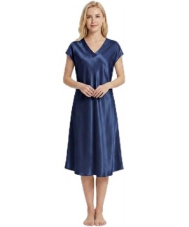 100% Mulberry Silk Nightgown for Women – 19 Momme V-Neck Knee Length Sleepwear