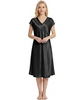 100% Mulberry Silk Nightgown for Women – 19 Momme V-Neck Knee Length Sleepwear