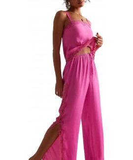 Women's Satin Pajama Set Lace Cami Top and Pants L...