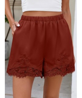 Satin Lace Shorts for Women - Micro Mini Slip Pajama Shorts with Pockets, Summer Beach Bottoms