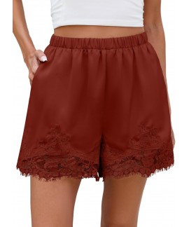 Satin Lace Shorts for Women - Micro Mini Slip Pajama Shorts with Pockets, Summer Beach Bottoms