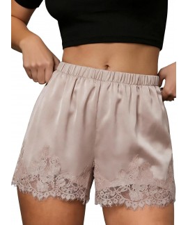 Satin Lace Shorts for Women - Micro Mini Slip Pajama Shorts with Pockets, Summer Beach Bottoms