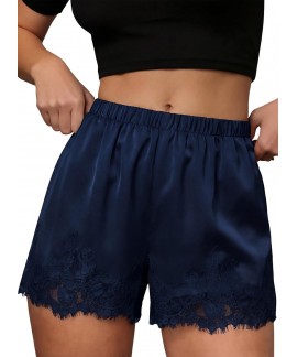 Satin Lace Shorts for Women - Micro Mini Slip Pajama Shorts with Pockets, Summer Beach Bottoms
