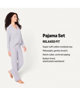 Long Sleeve Cotton Modal Pajama Set for Women – Soft Loungewear with Full-Length Bottom