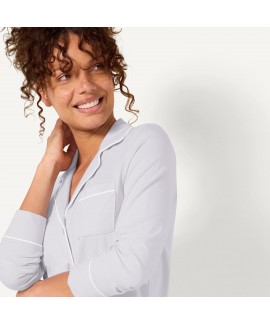 Long Sleeve Cotton Modal Pajama Set for Women – Soft Loungewear with Full-Length Bottom
