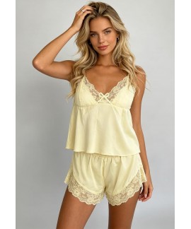 Satin Lace Pajama Set for Women – 2 Piece Silk Cami & Shorts Bridal Sleepwear
