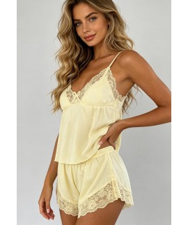 Satin Lace Pajama Set for Women – 2 Piece Silk Cami & Shorts Bridal Sleepwear