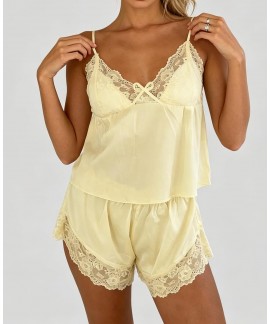 Satin Lace Pajama Set for Women – 2 Piece Silk Cami & Shorts Bridal Sleepwear