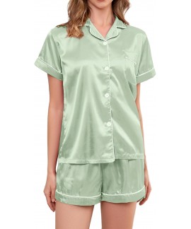 Satin Pajama Set for Women 2-Piece Silky Button-Do...
