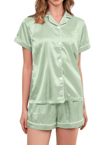 Satin Pajama Set for Women 2-Piece Silky Button-Down PJ Set - Classic Sleepwear