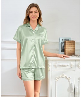 Satin Pajama Set for Women 2-Piece Silky Button-Down PJ Set - Classic Sleepwear