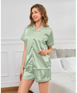 Satin Pajama Set for Women 2-Piece Silky Button-Down PJ Set - Classic Sleepwear