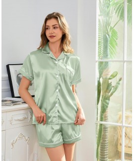 Satin Pajama Set for Women 2-Piece Silky Button-Down PJ Set - Classic Sleepwear