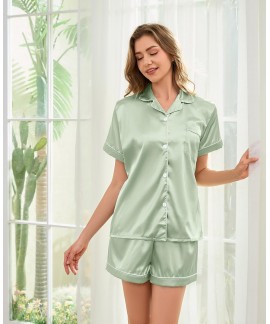 Satin Pajama Set for Women 2-Piece Silky Button-Down PJ Set - Classic Sleepwear