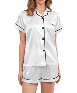 Satin Pajama Set for Women 2-Piece Silky Button-Down PJ Set - Classic Sleepwear