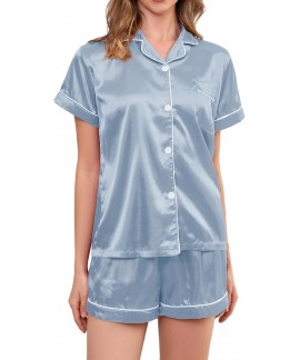 Satin Pajama Set for Women 2-Piece Silky Button-Down PJ Set - Classic Sleepwear
