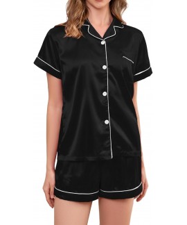 Satin Pajama Set for Women 2-Piece Silky Button-Down PJ Set - Classic Sleepwear