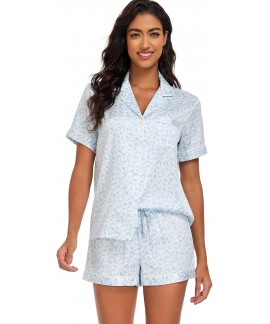 Satin Pajama Set for Women - 2-Piece Short Sleeve Sleepwear with Adjustable Drawstring