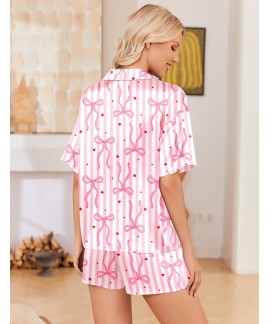 Satin Pajama Set for Women - Short Sleeve Button Down Sleepwear 2 Piece Silky Pj Set Soft Loungewear