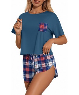 Side Split Short Pajama Set 2 Piece Soft Lounge Sleepwear for Women
