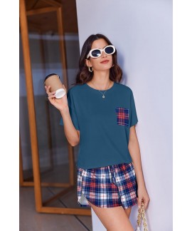 Side Split Short Pajama Set 2 Piece Soft Lounge Sleepwear for Women