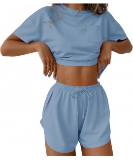 Side Split Short Pajama Set 2 Piece Soft Lounge Sleepwear for Women