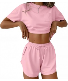 Side Split Short Pajama Set 2 Piece Soft Lounge Sleepwear for Women
