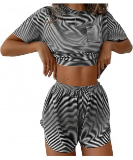 Side Split Short Pajama Set 2 Piece Soft Lounge Sleepwear for Women