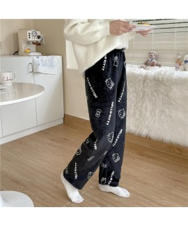 Kawaii Flannel Pajama Pants for Women - Anime Cartoon Christmas Sleepwear with Elastic Waist