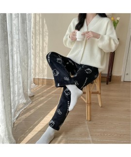 Kawaii Flannel Pajama Pants for Women - Anime Cartoon Christmas Sleepwear with Elastic Waist