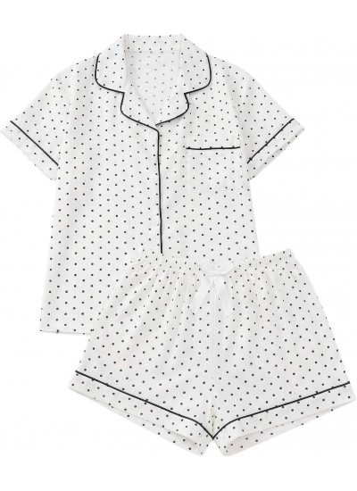 Women's 2 Piece Pajama Set Cute Pjs Sleepwear Summer Button Down Short Sleeve Shirt and Shorts Loungewear