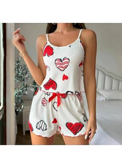 Ribbed Crop Cami & Shorts Pajama Set for Women - 2 Piece Lounge Sleepwear with Elastic Waist