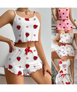 Ribbed Crop Cami & Shorts Pajama Set for Women - 2 Piece Lounge Sleepwear with Elastic Waist