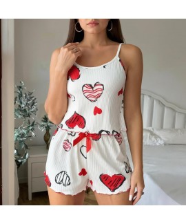 Ribbed Crop Cami & Shorts Pajama Set for Women - 2 Piece Lounge Sleepwear with Elastic Waist
