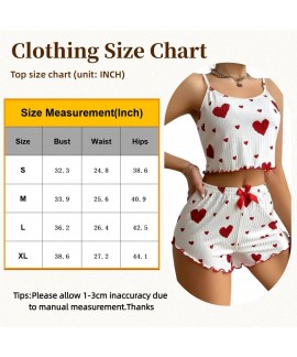 Ribbed Crop Cami & Shorts Pajama Set for Women - 2 Piece Lounge Sleepwear with Elastic Waist