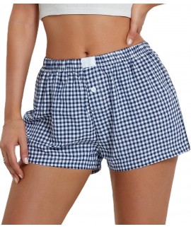 Gingham Pajama Shorts for Women - Cute Plaid Loung...