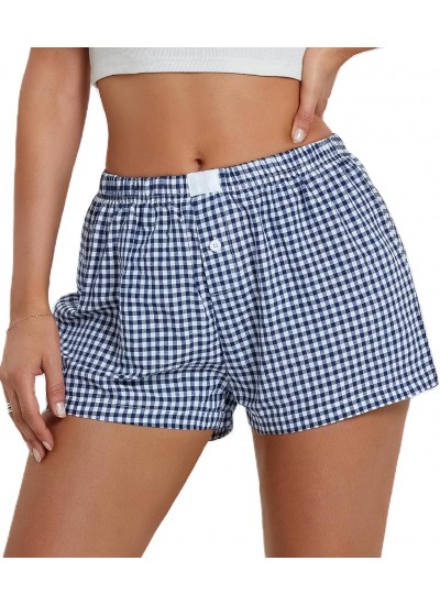 Gingham Pajama Shorts for Women - Cute Plaid Lounge Shorts Elastic Waist Sleep Bottoms Y2K Streetwear